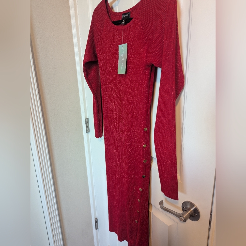 Say What? Red Mock Neck Dolman Sleeve Dress